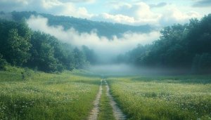 Foggy Forest Trail Wallpaper for Desktop Background and Mobile Use