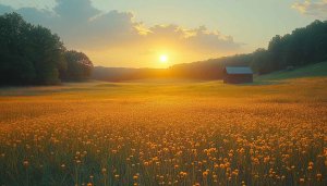 Golden Sunset Field Mobile Wallpaper, Meadow Flowers 4K Background