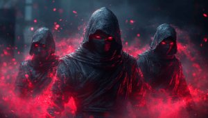 Hooded Figures with Red Eyes Mobile Wallpaper 4K Desktop Background