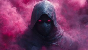 Hooded Warrior Pink Smoke 4K Wallpaper | Free Mobile Background