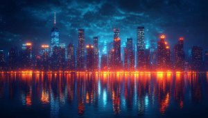 Cyberpunk Cityscape Mobile Wallpaper - Neon City Night Reflections