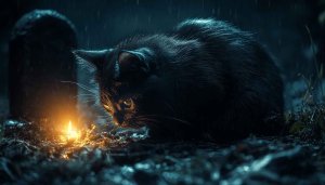 Black Cat Rainy Night Wallpaper, Candlelight Desktop Background