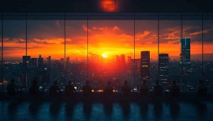 City Sunset 4K Wallpaper | Office View | Free Desktop Background