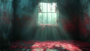 Dreamy Window View with Red Flowers 4K Desktop Background