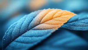 Dewy Blue and Orange Leaf Macro 4K Mobile Wallpaper