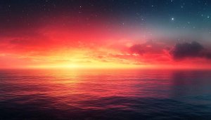 Fiery Ocean Sunset Starry Sky 4K Desktop Background Wallpaper