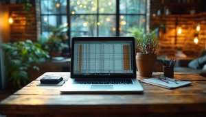 Home Office Aesthetic Desktop Background with Cozy Workspace Wallpaper