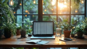 Home Office Plants 4K Desktop Background Cozy Workspace Wallpaper