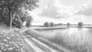 Pencil Sketch River Landscape Wallpaper 4K Desktop Background Free