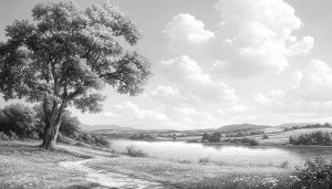 Monochrome Lake Landscape Scenery Background Wallpaper for Desktop and Mobile