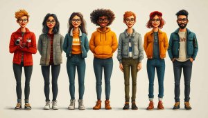 Diverse Fashion Cartoon Character Lineup 4K Desktop Mobile Wallpaper