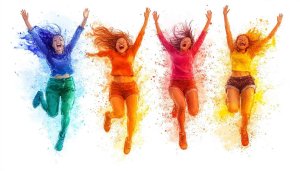 Colorful Jumping Women Art Mobile Wallpaper for iPhone and Android