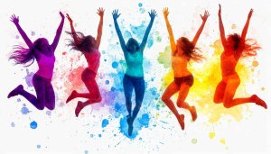 Colorful Watercolor Jumping People Art 4K Desktop Mobile Wallpaper