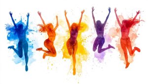 Watercolor Jumping Women Art Background Colorful Illustration Mobile Wallpaper
