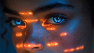 Striking Blue Eyes with Orange Light - Aesthetic Mobile Wallpaper