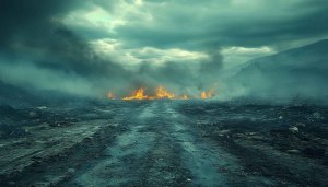 Burning Landscape Mobile Background - Apocalyptic Road 4K Desktop Wallpaper