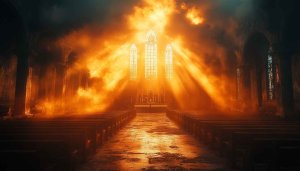 Dramatic Church Interior 4K Desktop Background Religious Gothic Wallpaper