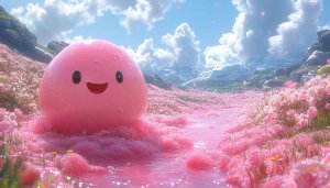 Cute Pink Slime Mobile Wallpaper, Kawaii Desktop Background 4K