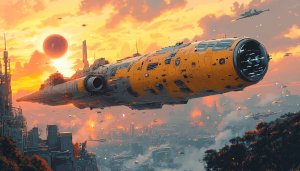 Futuristic Spaceship over City 4K Wallpaper | Sci-Fi Background Art