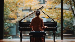 Autumn Piano Player 4K Wallpaper - Free Desktop Background
