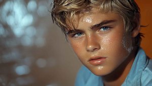 Sweaty Boy Close-Up Blue Eyes Portrait Mobile Background Wallpaper