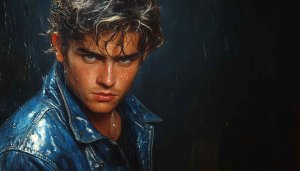 Intense Man Portrait in Rain, Mobile Phone Wallpaper Background