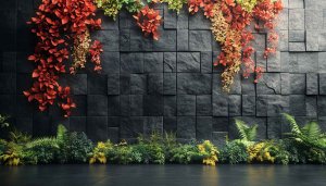 Textured Stone Wall with Floral Accents 4K Desktop Wallpaper