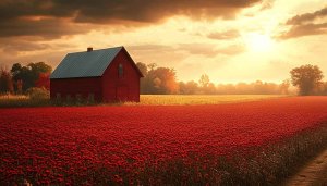 Red Flowers Barn 4K Desktop Wallpaper, Free Nature Mobile Background
