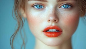 Freckled Beauty Portrait Mobile Wallpaper, Intense Blue Eyes Background