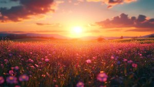 Floral Field Sunset 4K Desktop Wallpaper, Free Mobile Background