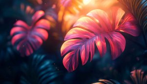 Tropical Leaf Wallpaper Red Purple Pink Aesthetic Desktop Background 4K