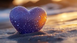 Purple Heart Water Drops on Sand Mobile Background Wallpaper