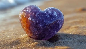 Amethyst Heart Crystal on Beach Sand Mobile Phone Wallpaper