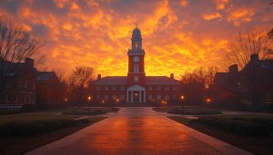 Fiery Sunset Building Campus 4K Desktop Background Mobile Wallpaper