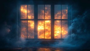 Fiery Sky Through Window Wallpaper 4K Desktop Background Free