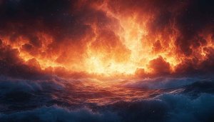 Fiery Sky Ocean Wave 4K Desktop Background Mobile Wallpaper