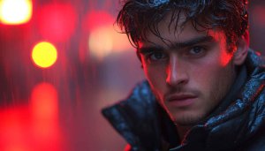 Rainy Night Portrait Wallpaper: Moody Man Background for Desktop Mobile