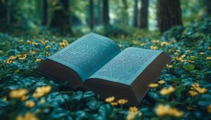 Open Book in Forest Flowers Wallpaper, Dreamy Nature Background