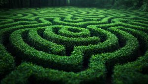Green Hedge Maze Wallpaper, Mysterious Garden Landscape, 4K Desktop Background