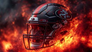 San Francisco 49ers Helmet Flaming 4K Desktop Mobile Wallpaper
