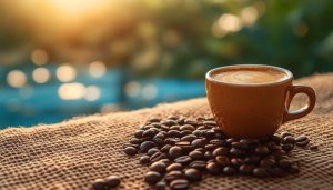 Morning Coffee Cup Wallpaper With Beans For Desktop Background