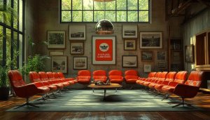 Retro Orange Lounge Seating 4K Desktop Background Wallpaper