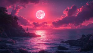 Pink Moon Ocean Landscape Wallpaper: Free Desktop Mobile Backgrounds