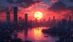 Fiery Sunset Cityscape 4K Desktop Background Mobile Wallpaper Free