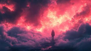 Red Sky Cloudscape Girl Silhouette Fantasy Art Mobile Wallpaper