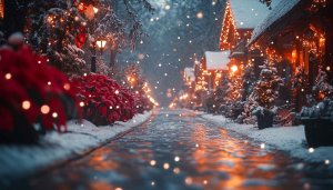 Cozy Christmas Village Snowfall 4K Desktop Wallpaper Holiday Season