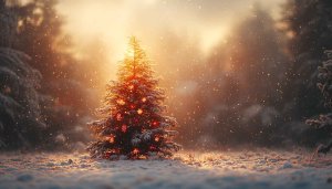Snowy Christmas Tree Wallpaper 4K Winter Holiday Desktop Background