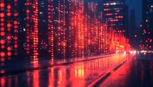 Red Glowing City Lights Rainy Night 4K Desktop Wallpaper