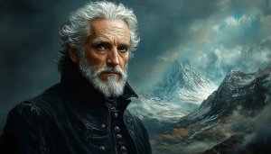 Wise Old Man Portrait Snowy Mountain Landscape 4K Mobile Wallpaper