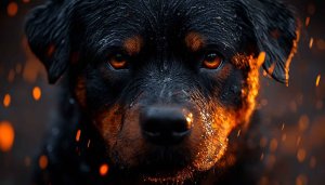 Fiery Rottweiler Dog Portrait Wallpaper: 4K Desktop Mobile Background